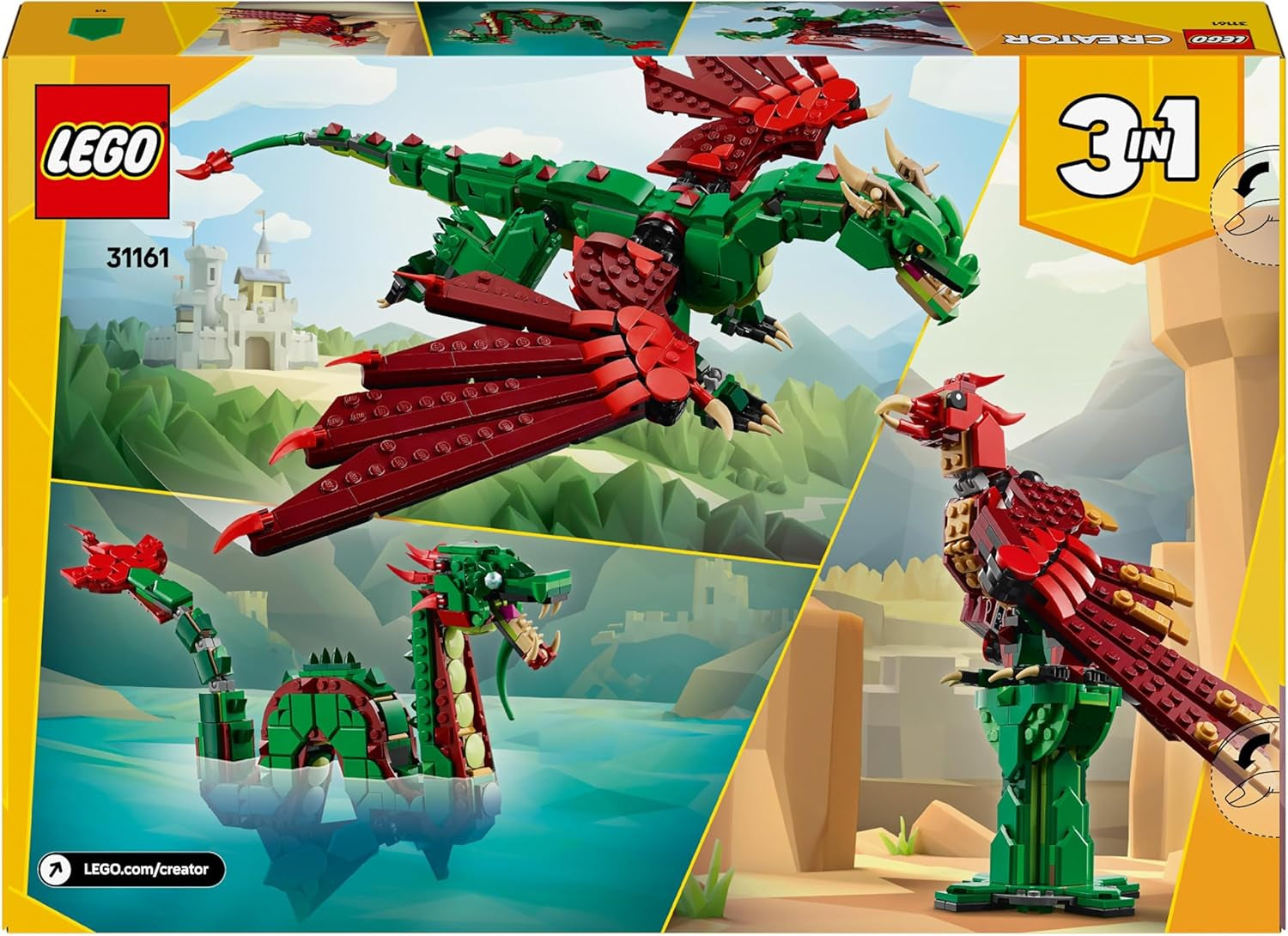 LEGO Creator 3In1 Green Dragon - Jouet - Se transforme en serpent de mer ou en phénix - Jouet de construction animalier pour enfants - Cadeau pour garçons et filles à partir de 9 ans 31161 Jeux de construction Besuche den LEGO-Store