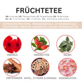 Thé aux Fruits – 100g Mélange de fruits aromatisé à la pomme, à l'hibiscus et à la cannelle – Sachet Ziplock, env. 25 tasses – Sans additifs, emballées en Allemagne