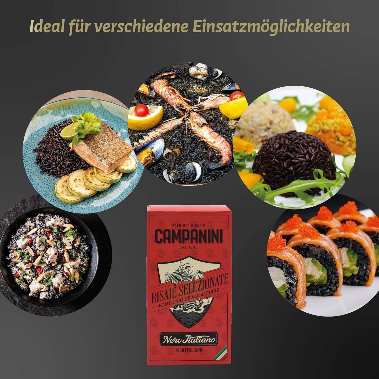RISO NERO Riz Noir RISERA CAMPANINI 500g d'Italie Riz Oriental