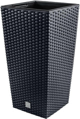 Pots/pots Prosperplast aspect rotin avec insert | 26,5 x 26,5 x 50 cm | anthracite | résistant aux intempéries et aux UV | en plastique robuste | pour intérieur et extérieur