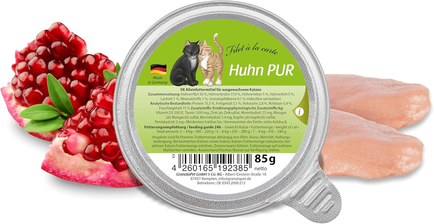GranataPet Filet à la carte Poulet PURE, nourriture humide pour chat, morceaux de filet sans céréales, nourriture pour chat sans sucre ajouté, haute teneur en viande, 6 x 85 g