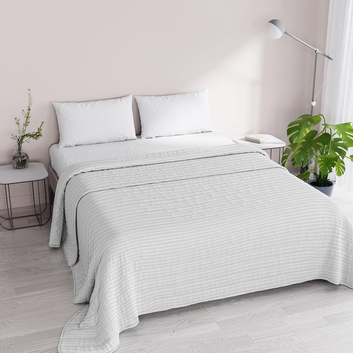 Couette d'été Satin Rayures, polyester, crème, 260X250 Cm Couettes et couettes Naty Shop Blanc 260X250 Cm