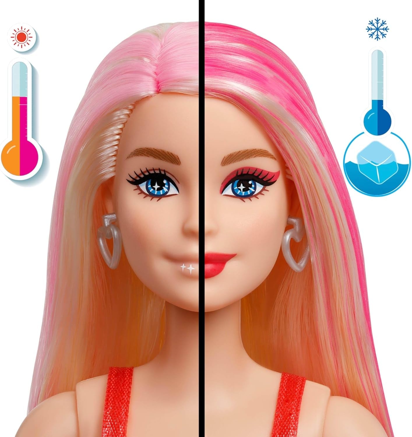 Poupée Barbie Party sans boîte ni accessoires, série Glam Party avec 10 surprises, dont une poupée rouge vif avec effet changeant de couleur, JFY68