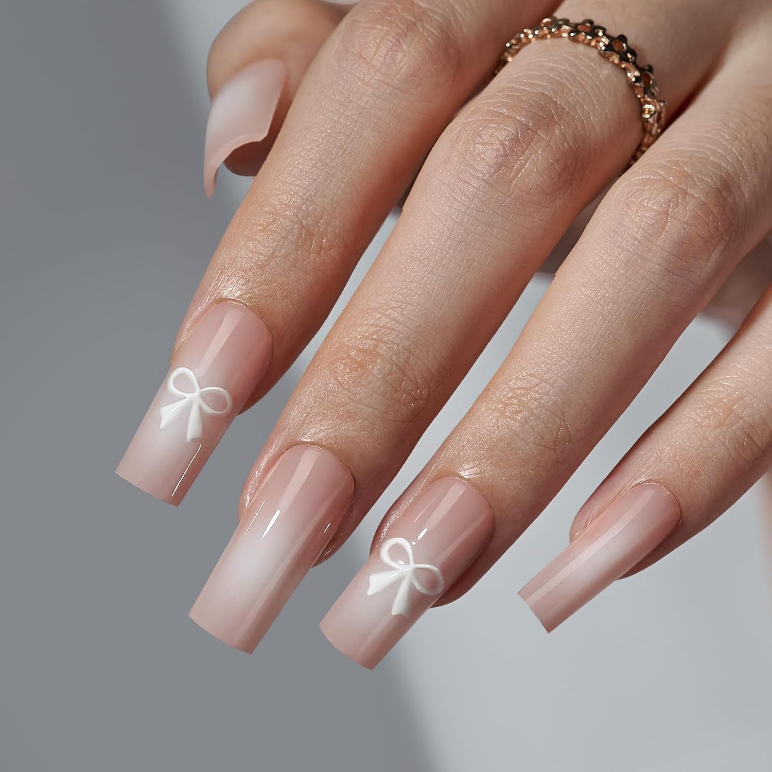 Btartbox Faux Ongles Carrés Courts Baby Boomer Colle Sur Blanc Dégradé Rose Faux Ongles Ongles Artificiels Courts avec Colle À Ongles 30 Pièces Faux Ongles Carrés
