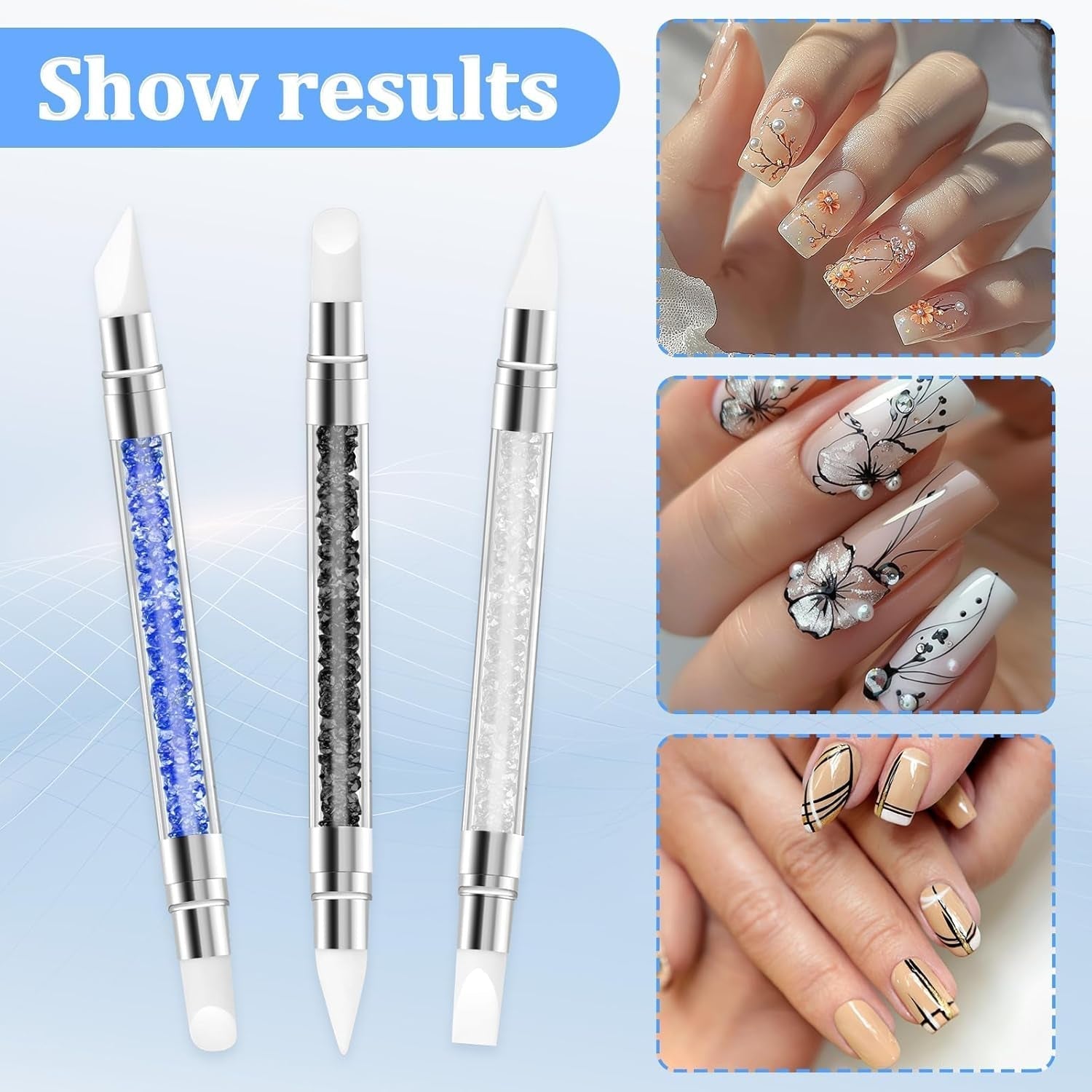 3 pièces Nagel Pinsel Silicone, Nagelkunst Skulptur Stift, Double Köpfe DIY Maniküre Werkzeug, Strassstein Picker, Gel Schnitzen Pinsel For Design, Shaping Drawing Carving Nagelfolie