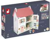 Janod - Ma première maison de poupée en bois - 10 accessoires - Meubles de poupée - Portes magnétiques et toit amovible - Jouet en bois certifié FSC - 3 ans et plus