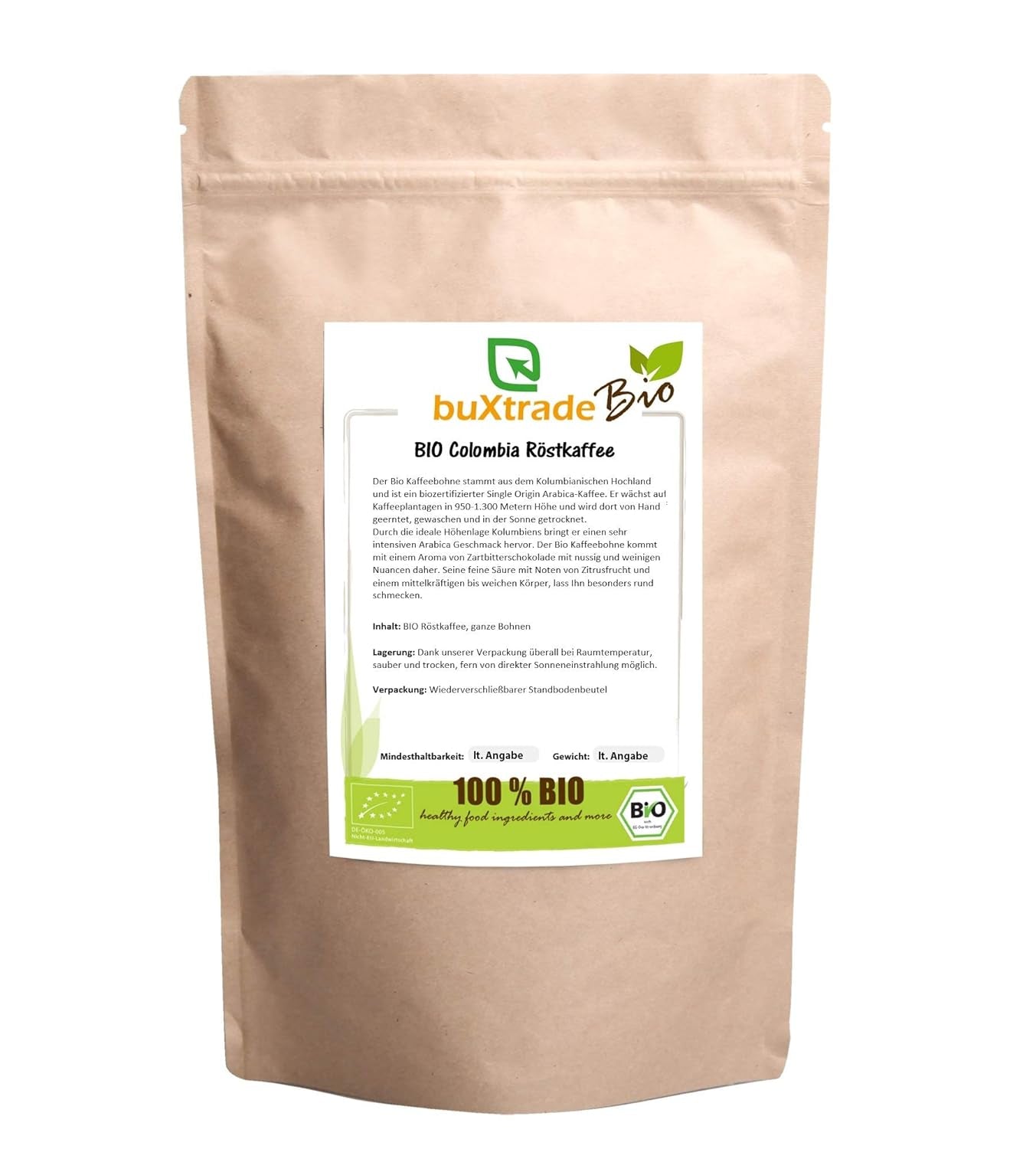 500g | Café torréfié biologique de Colombie | Café | Grains de café | Colombie | Café | Commerce de boîtes