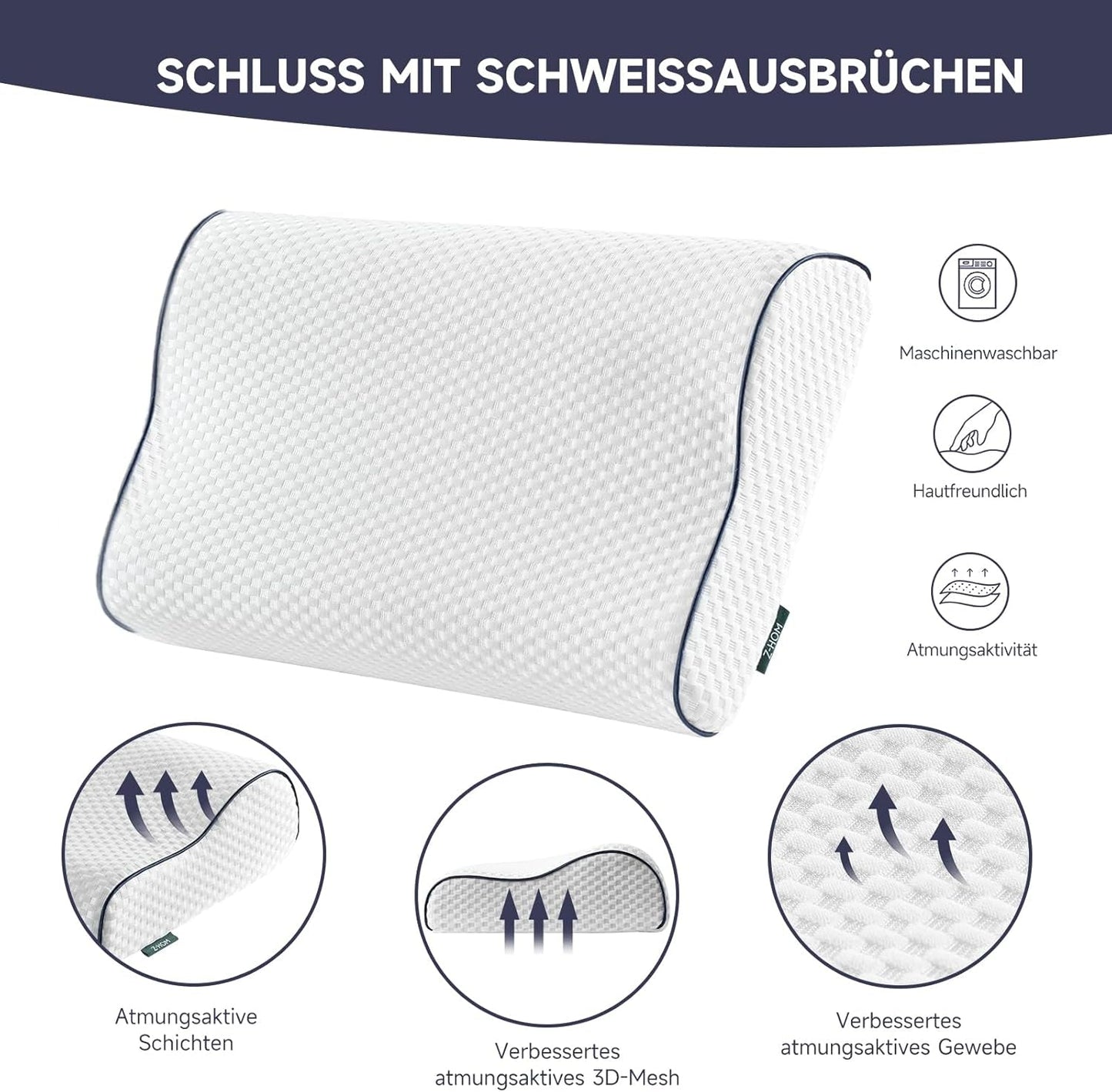 Oreiller de soutien cervical Z-Hom, oreiller en mousse à mémoire de forme, oreiller pour dormeur latéral, oreiller ergonomique, oreiller anti-ronflement, oreiller de couchage orthopédique, housse amovible (49 X 30 X 7/10 cm) Oreillers orthopédiques cervicaux Naty Shop