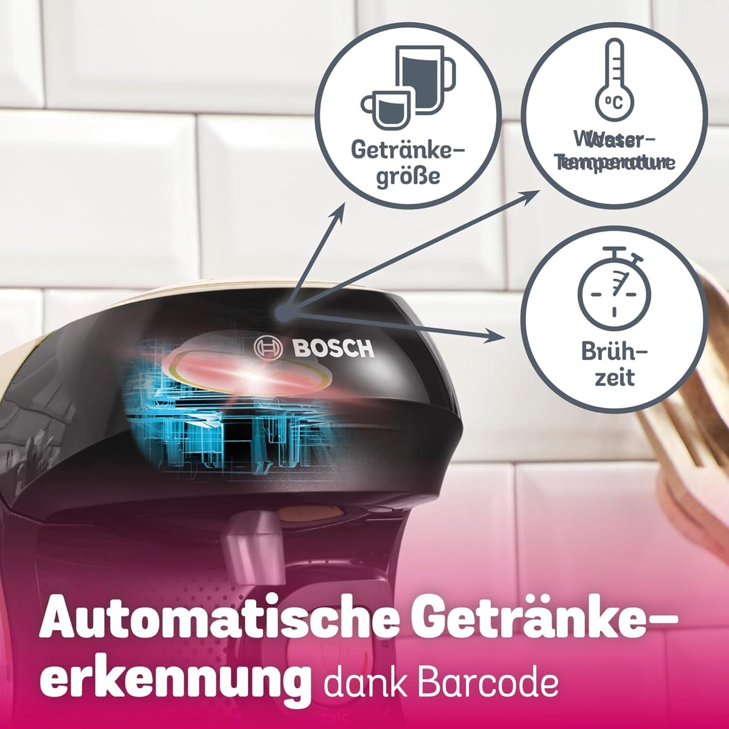Bosch Tassimo Happy Friendly TAS107E Machine à expresso à capsules, plus de 70 boissons, convient à toutes les tasses, arrêt automatique, durable, dosage parfait, gain de place, 1400 W, crème/noir