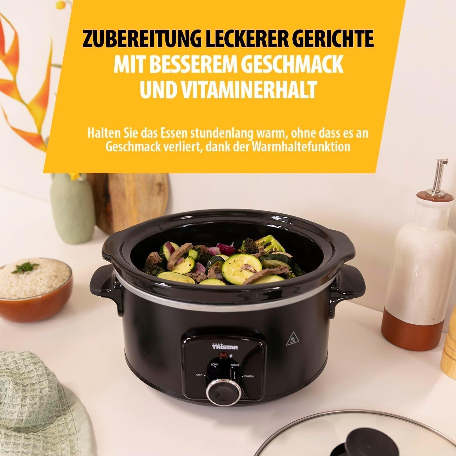Mijoteuse Tristar VS-3915, marmite en céramique en acier inoxydable avec 2 réglages de chaleur et fonction maintien au chaud, mijoteuse 3,5 L Naty Shop