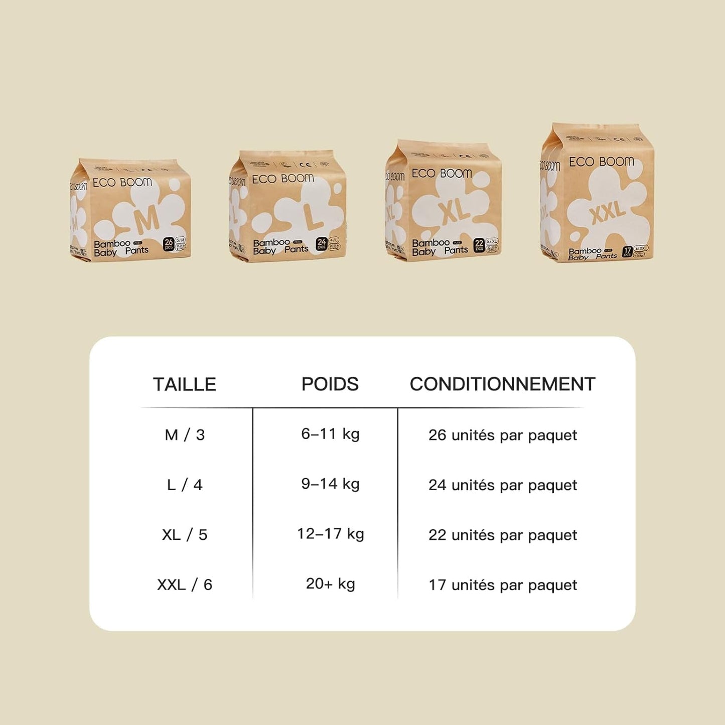 ECO BOOM Couches pour bébé en bambou - Taille 6 (20 kg), Couches pull-up à base de plantes (17 pièces) - Bio de qualité supérieure, sans parfum, respectueuses de la peau, super absorbantes
