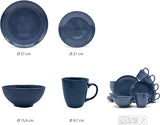 ECHTWERK "Alicia" Service de table combiné vintage 16 pièces, design moderne pour 4 personnes, service de table élégant en grès bleu foncé avec 4 assiettes, 4 assiettes latérales, 4 bols et 4 tasses à thé