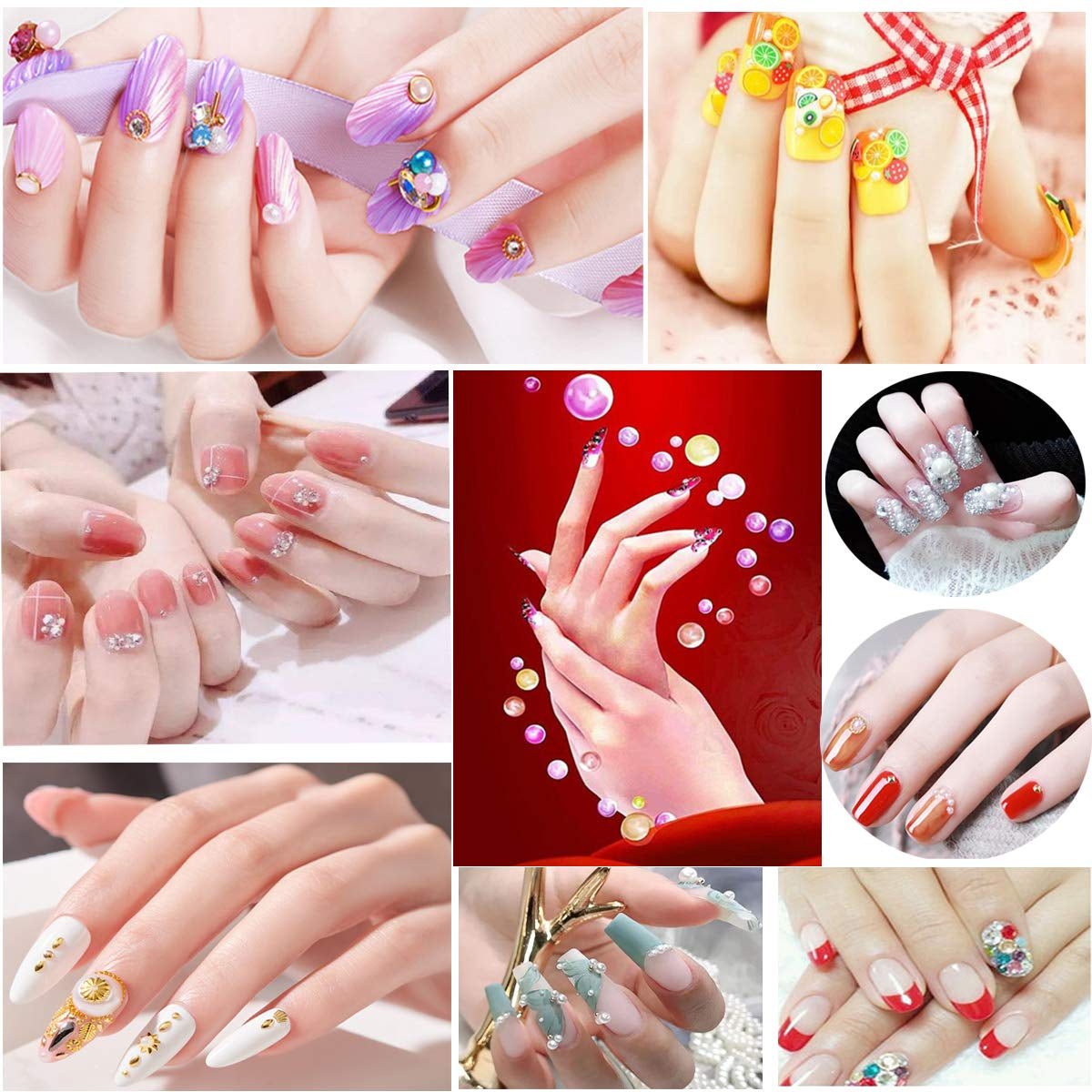 8 boîtes Nail Art Strass Kit - Nail Art Gemischt Strass Set, Nagel Kunst Strasssteine ​​​​Gems Perlen Edelsteine ​​​​Bunt Pferdeaugen Strass pour Nageldesign Zubehör Mit 1 Pinzetten et 1 Strass Picker pour DIY