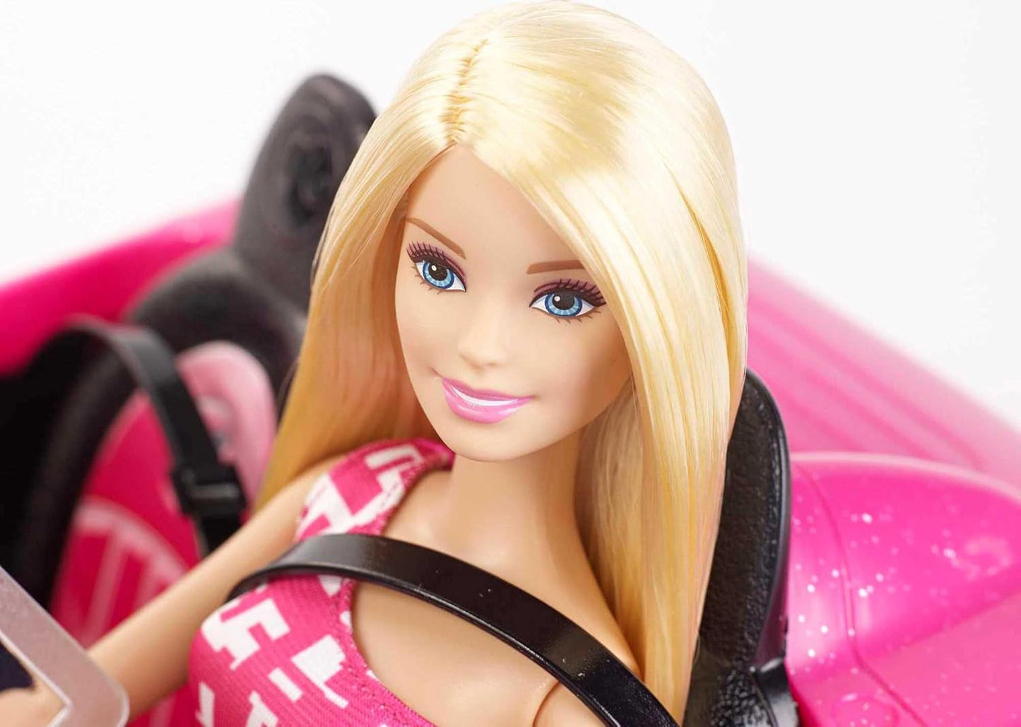 Poupée Barbie et cabriolet à paillettes roses, pneus réalistes, logo, jouet pour 3 ans et plus, DJR55