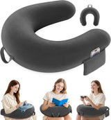 Oreiller de jeu et de lecture, oreiller de lecture pour lit/canapé/sol, oreiller d'alimentation/crochet avec grand oreiller de jeu ergonomique, oreiller de joueur pour iPad/ordinateur portable – Noir