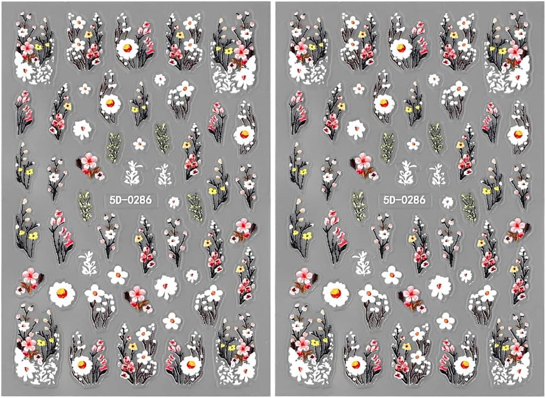 Autocollants pour ongles fleur de prunier, autocollants pour ongles fleur rose blanche, autocollants pour ongles fleur en relief, autocollants pour ongles fleur printemps été, dessins d'ongles, accessoires pour ongles, art des ongles