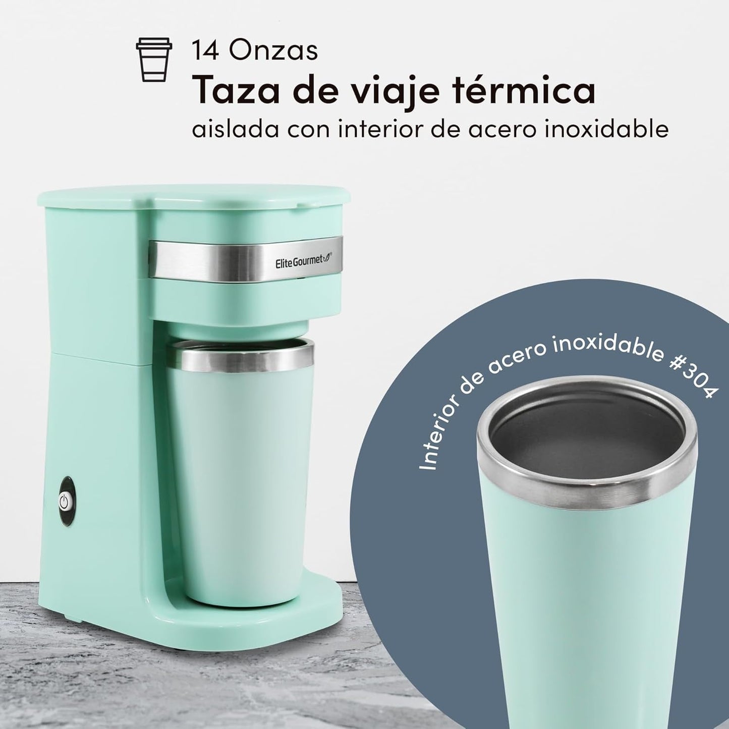 EHC113M# Machine à expresso à filtre personnelle compacte avec tasse thermique de voyage en acier inoxydable à l'intérieur du café moulu filtre réutilisable vert menthe 400 ml