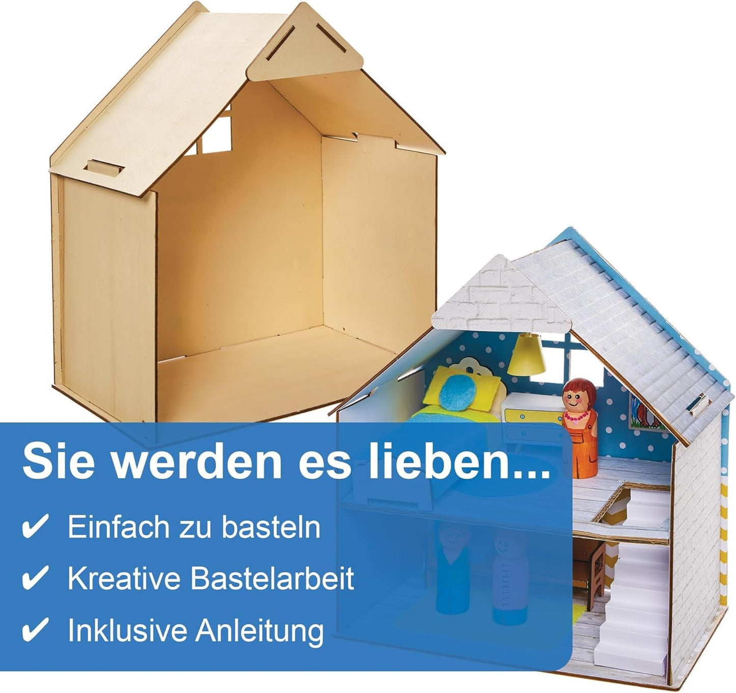 Baker Ross FN199 Construisez votre propre maison de poupée en bois - Kit de construction de maison de poupée 1 pièce pour kit d'artisanat pour enfants