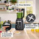 Batteur sur socle à grande vitesse Vitapower Serie 6 MMBD665B1, 45 000 tr/min, 6 programmes Inkl Heiße Suppe & Reinigung, 2 L Mixbehälter, Stopfer, Spülmaschinenfeste Teile, Made in Europe, 1800W, Schwarz Kitchen Naty Shop