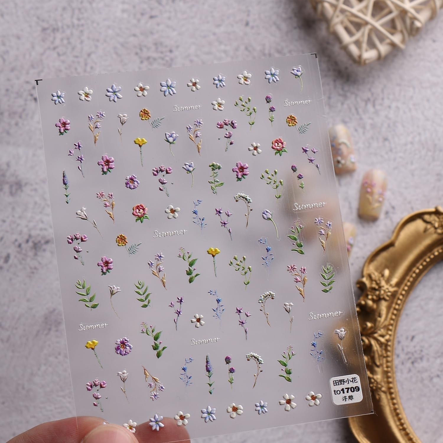 JMEOWIO Autocollant de manucure 3D en forme de fleur d'été floral pour nail art
