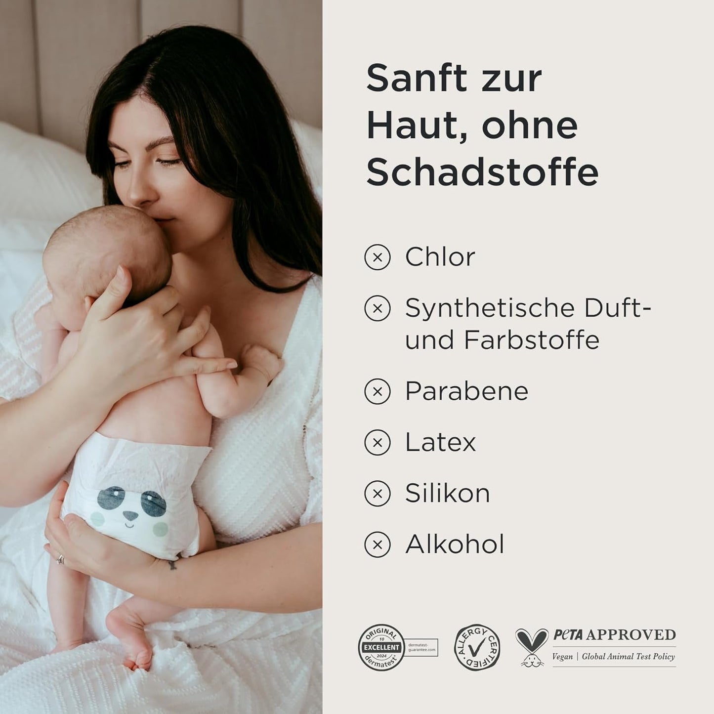 Couches Kit & Kin Premium, taille 4 (9-14 kg), 128 pièces, à base de plantes et hypoallergéniques, protection fiable contre les fuites, végétaliennes et sans cruauté envers les animaux
