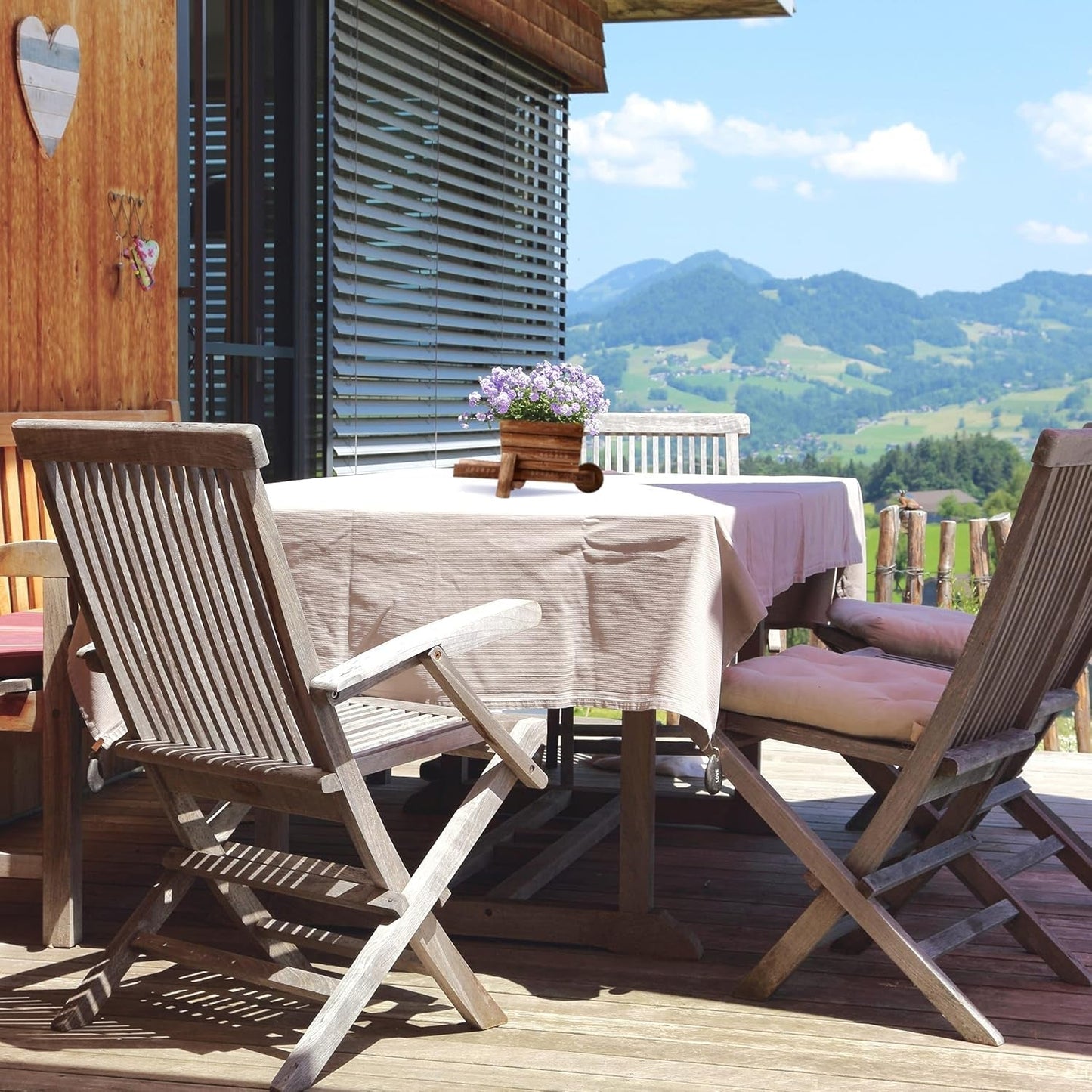 Relaxdays Brouette Jardinière, Lot de 2, Décoration de Jardin, H x L x P : 12,5 x 26 x 12 cm, Chariot à Fleurs pour Planter, Bois, Naturel