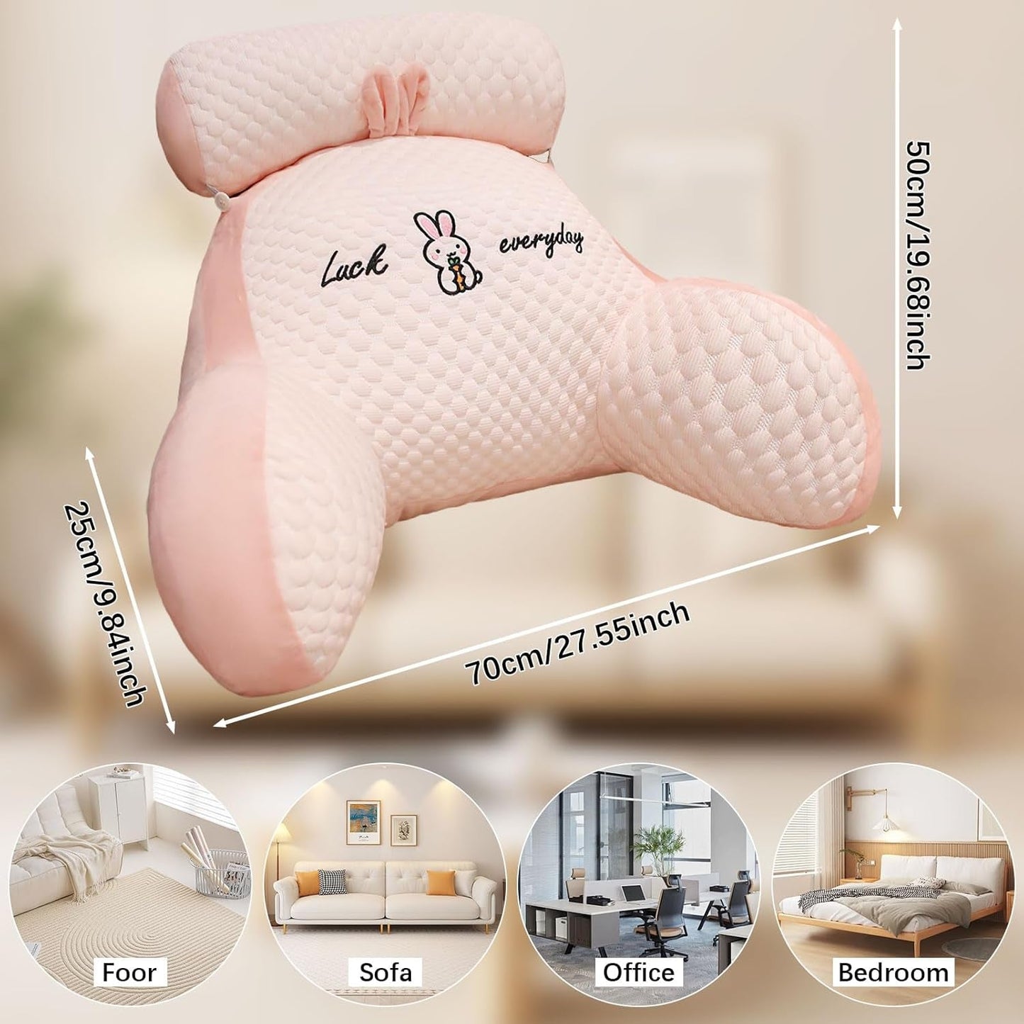 Oreiller de lecture, oreiller de lit, oreiller de dos extra large pour adulte 70 x 50 cm pour lire avec rouleau de cou amovible et bras de support, oreiller de lecture confortable pour lit et canapé (rose, extra large)