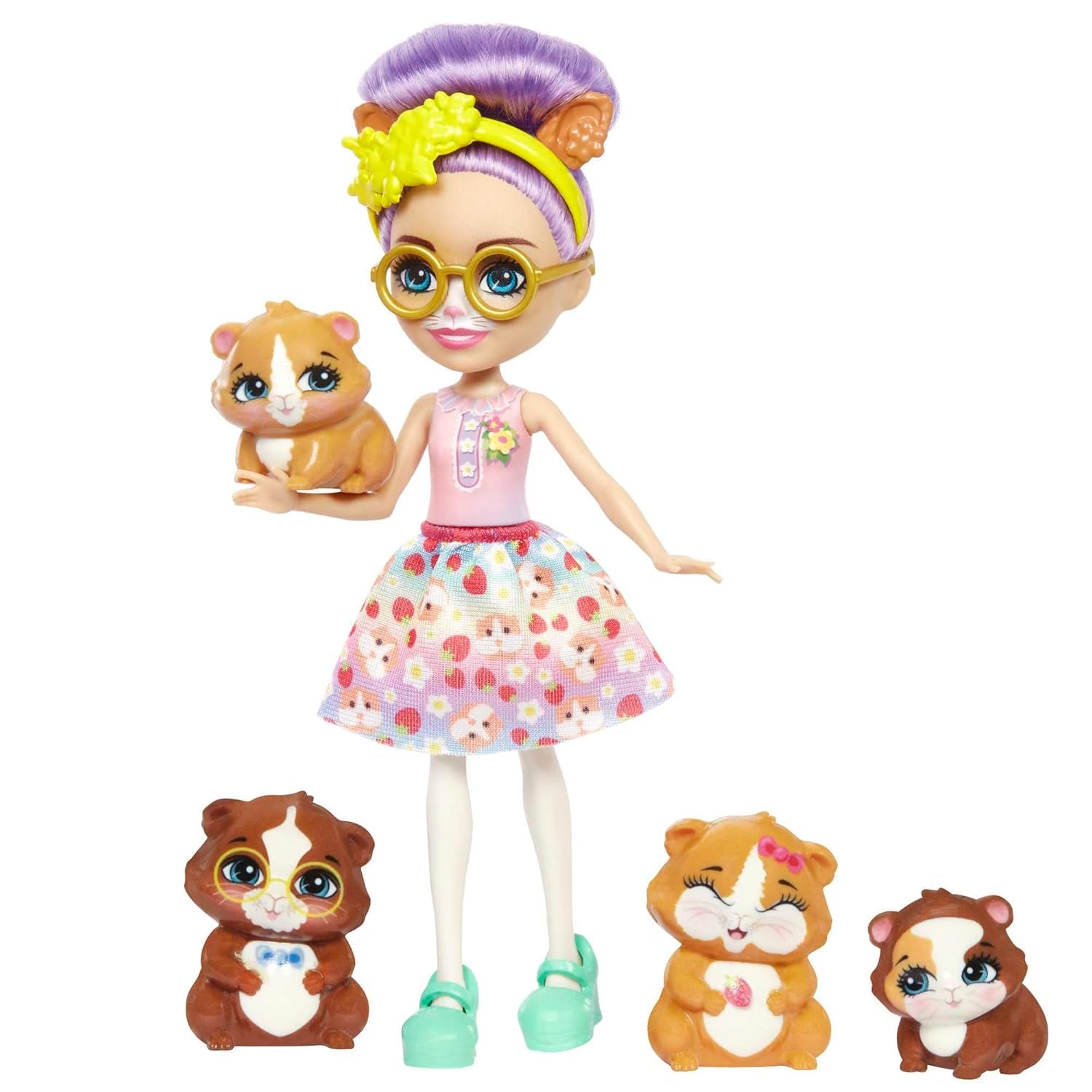 ENCHANTIMALS City Tails Glee Guinea Pig Family - Poupées cochon d'Inde avec 4 adorables figurines de cochon d'Inde, à partir de 4 ans, HHB84