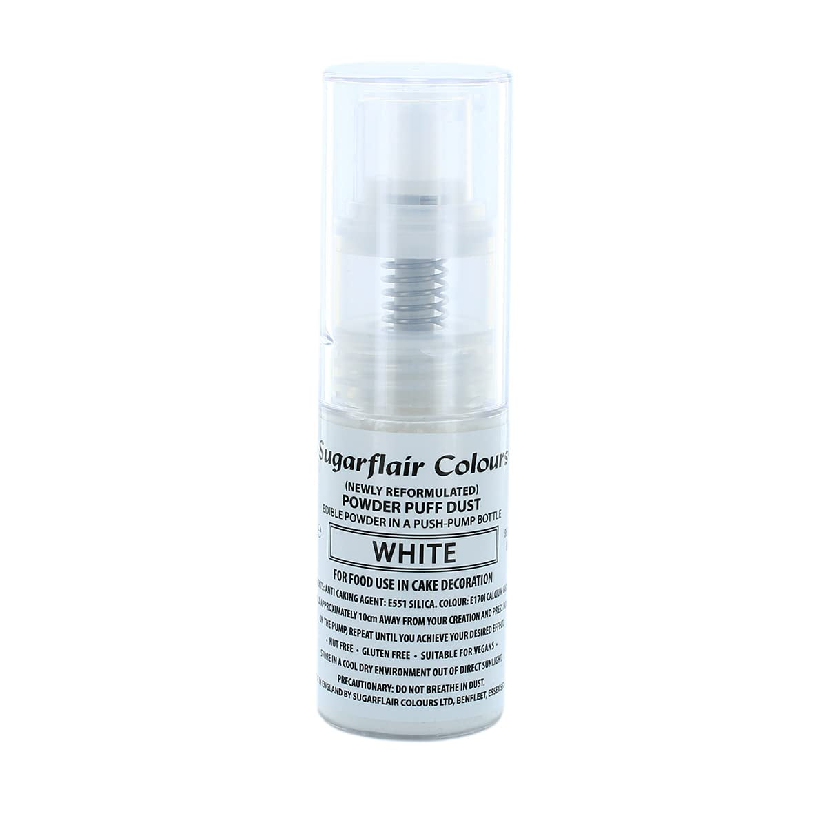 Sugarflair White Pump Powder Spray - Colorant alimentaire pour décoration de gâteaux, Spray sans aérosol pour gâteaux, muffins et plus - 10 g
