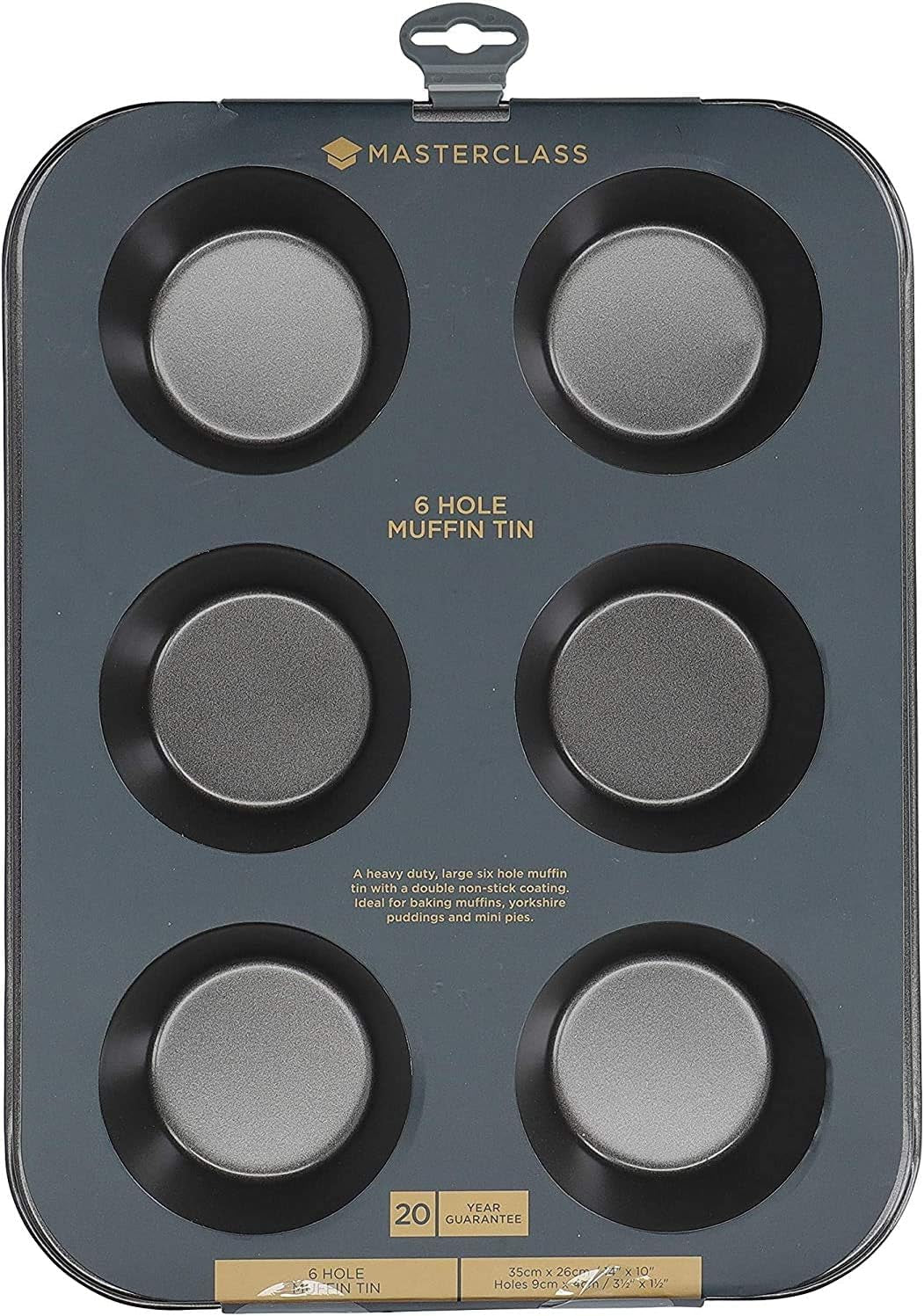 Masterclass Tiefes Muffinblech/Yorkshire Puddingform, 6-Loch-Form Mit PTFE-, PFOA- Und Bpa-Freier Antihaftbeschichtung, Robuster 1 mm Kohlenstoffstahl, Grau, 35 X 26 Cm Moules et plaques pour la pâtisserie Naty Shop