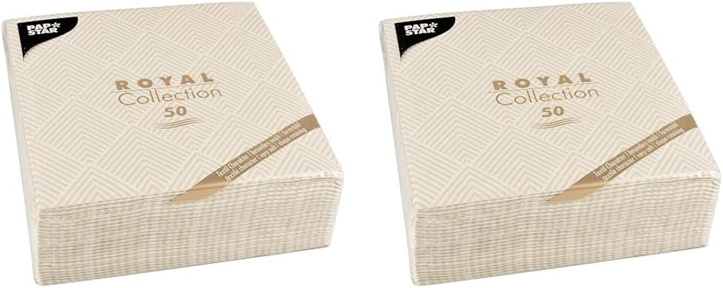 Papstar, 50 serviettes "Collection ROYAL" pli 1/4 40 Cm X 40 Cm champagne "Élégance", #86497