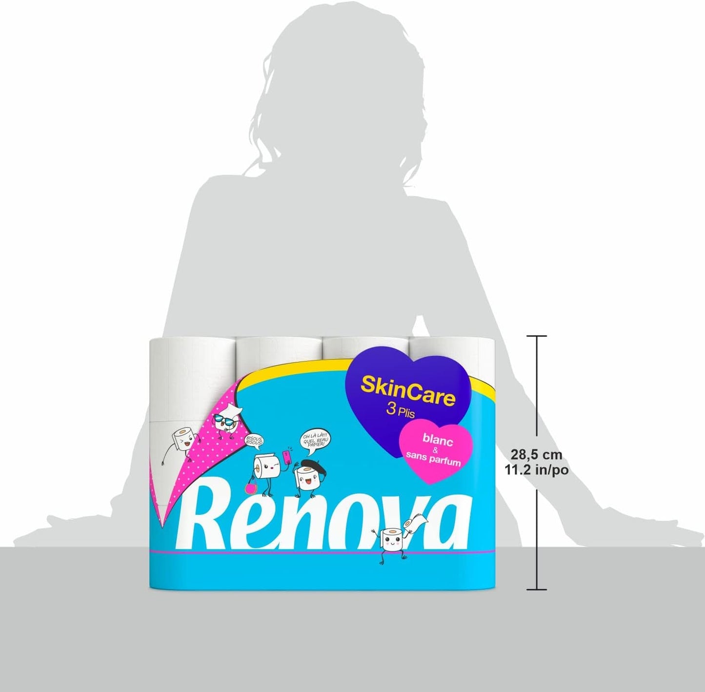 Papier toilette Renova Skincare, 3 couches, blanc, 24 rouleaux