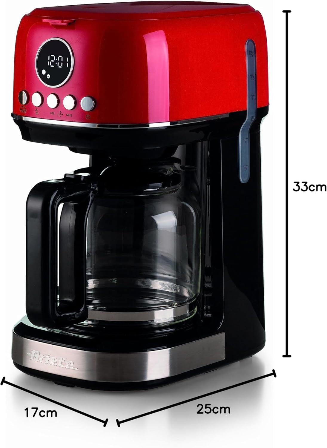 Ariete Moderna 1396 Machine à expresso à filtre pour préparer du café américain jusqu'à 15 tasses Carafe en verre Plaque chauffante Écran LCD Filtres amovibles et lavables Blanc