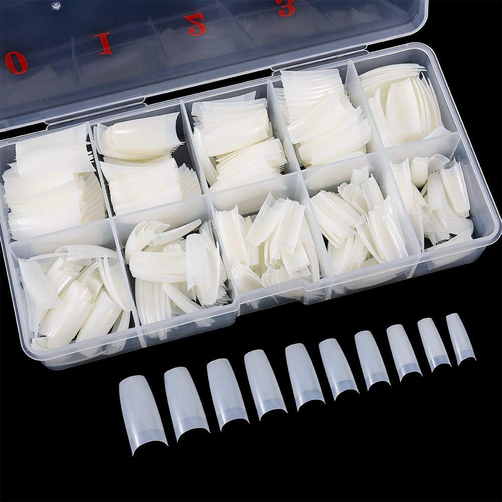1000 pièces faux ongles 10 tailles pointes d'ongles naturels pointes d'ongles français artificiels pointes d'ongles artificiels faux ongles conseils boîte conseils d'art pour femmes filles