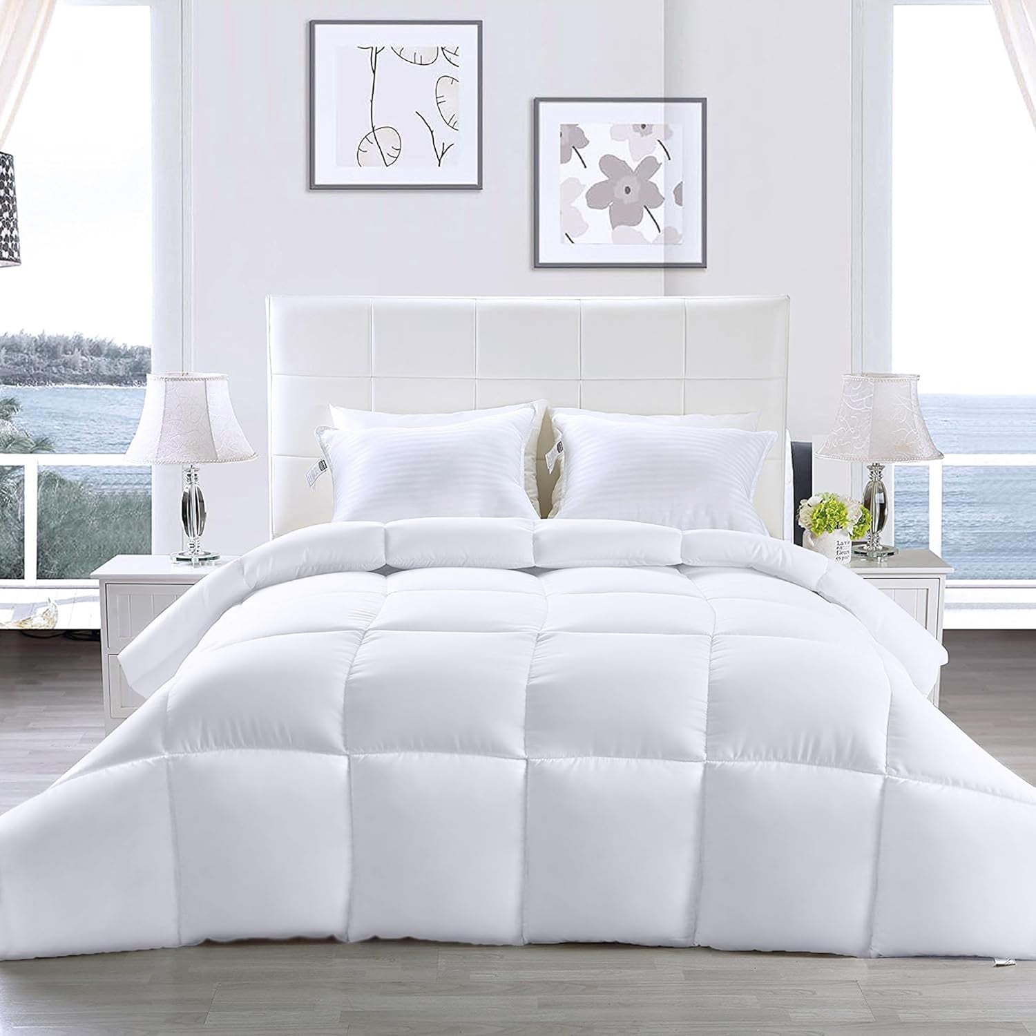 Housse de couette en duvet Utopia (Blanc, Queen) - Pour toutes les saisons - Remplissage de fibres de peluche siliconées - Courtepointes et courtepointes cousues en boîte Naty Shop