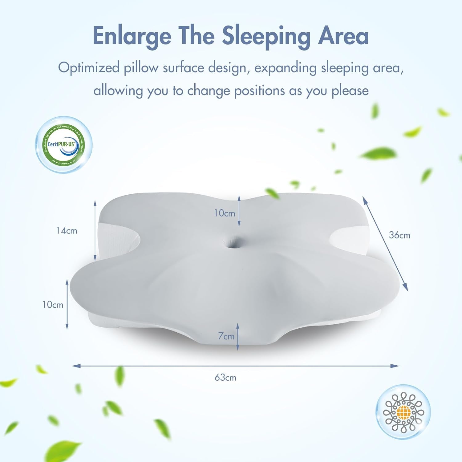 Elegear Oreiller en Mousse à Mémoire de Forme avec Housse de Coussin Rafraîchissante Oreiller pour Douleurs Cervicales Oreiller pour Dormeur Latéral Oreiller Ergonomique Oreiller Orthopédique pour Dormeur Latéral Dos Abdominal 63X 10/14 X36Cm Oreillers Orthopédiques Cervicaux Naty Shop