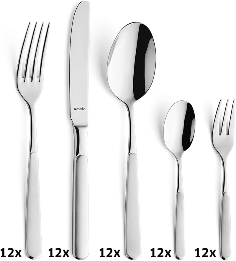 Ménagère Amefa Satina en 60 pièces, pour 12 personnes, coffre-fort Cuisine Naty Shop