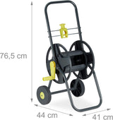 Dévidoir mobile Relaxdays 45 m pour tuyau d'arrosage et de balcon, avec guide-tuyau, 76,5x44x41 cm, gris-jaune