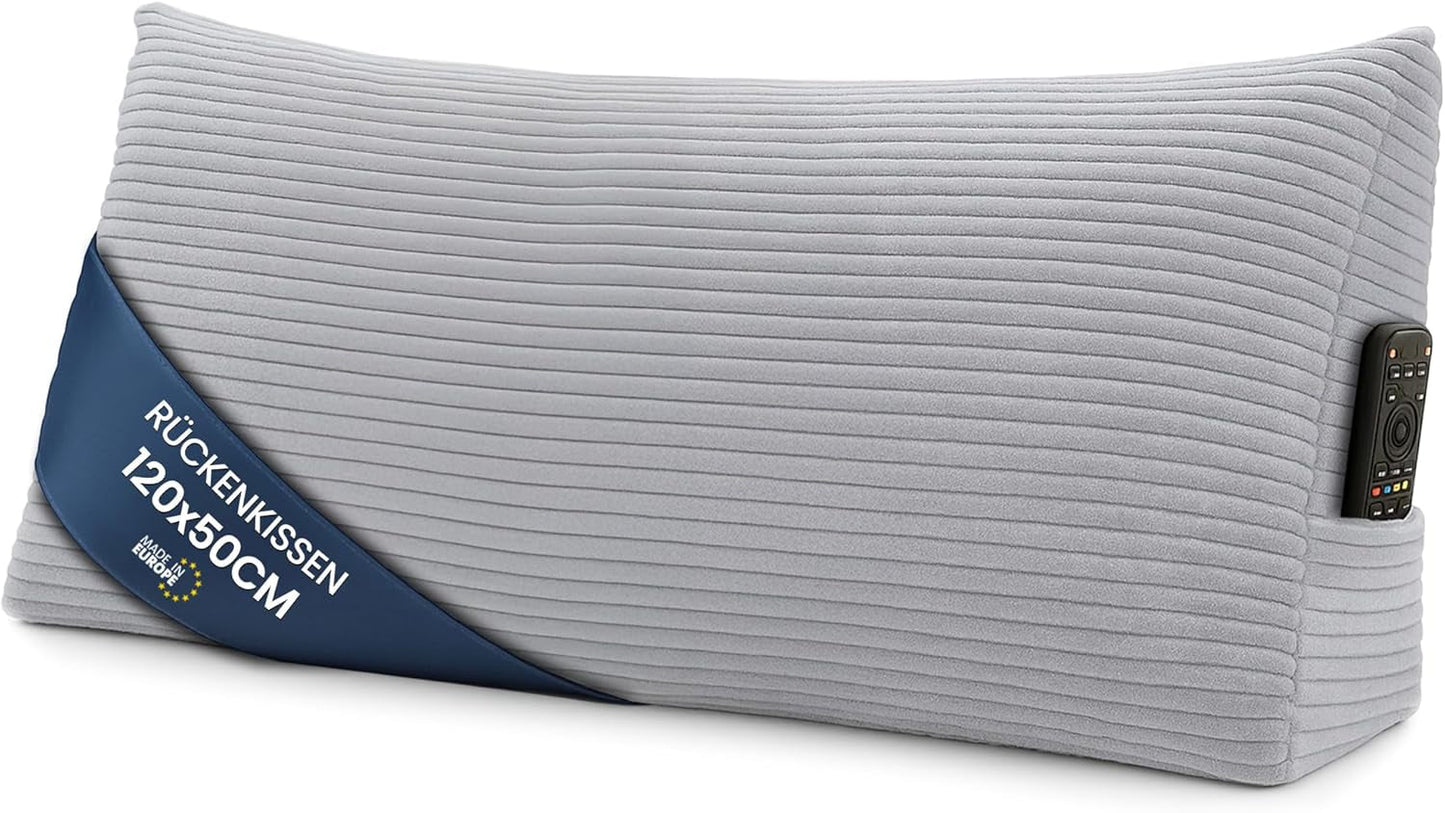 Oreiller en plumes, coussin de dossier, coussin en velours, largeur 70 cm – coussin de lecture pour lit, canapé et canapé, grand coussin de canapé, coussin mural, coussin de canapé, coussin de lecture, coussin de soutien du dos, gris clair