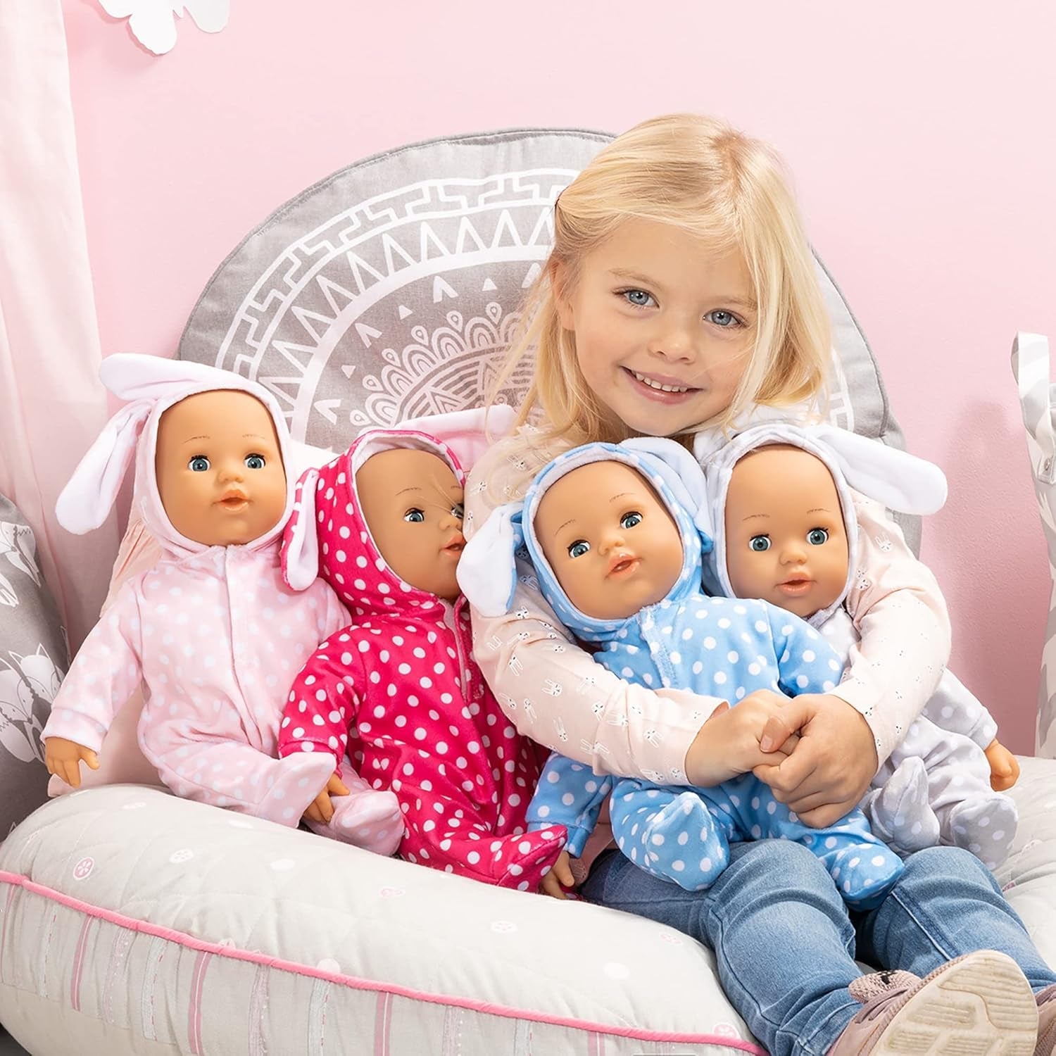 Bayer Design 93822AA Babypuppe Anna, spricht 24 Babylaute, weicher Körper, Schlafaugen, Schnuller, Flasche, 38 cm, rose, Small