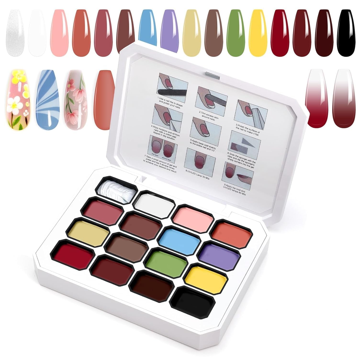 Gel de peinture dégradé, 12 couleurs de vernis à ongles gel ombré avec 100 éponges à ongles et 4 griffes en métal pour manucure française DIY Nail Art, Set I