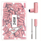 BLESWIN 100 petites bandes abrasives pour forets à ongles, grain fin 240 avec 2 forets de 3 mm, mini bandes abrasives pour polir les ongles naturels et nettoyer les cuticules pour la préparation, rose