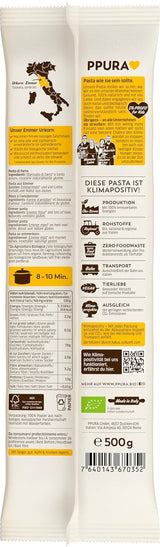 PPURA Pâtes Spaghetti Bio à l'Emmer 500g, Spaghettis à l'Emmer 100% naturels, fabriqués en Italie - Pâtes italiennes sans additifs, colorants ni conservateurs