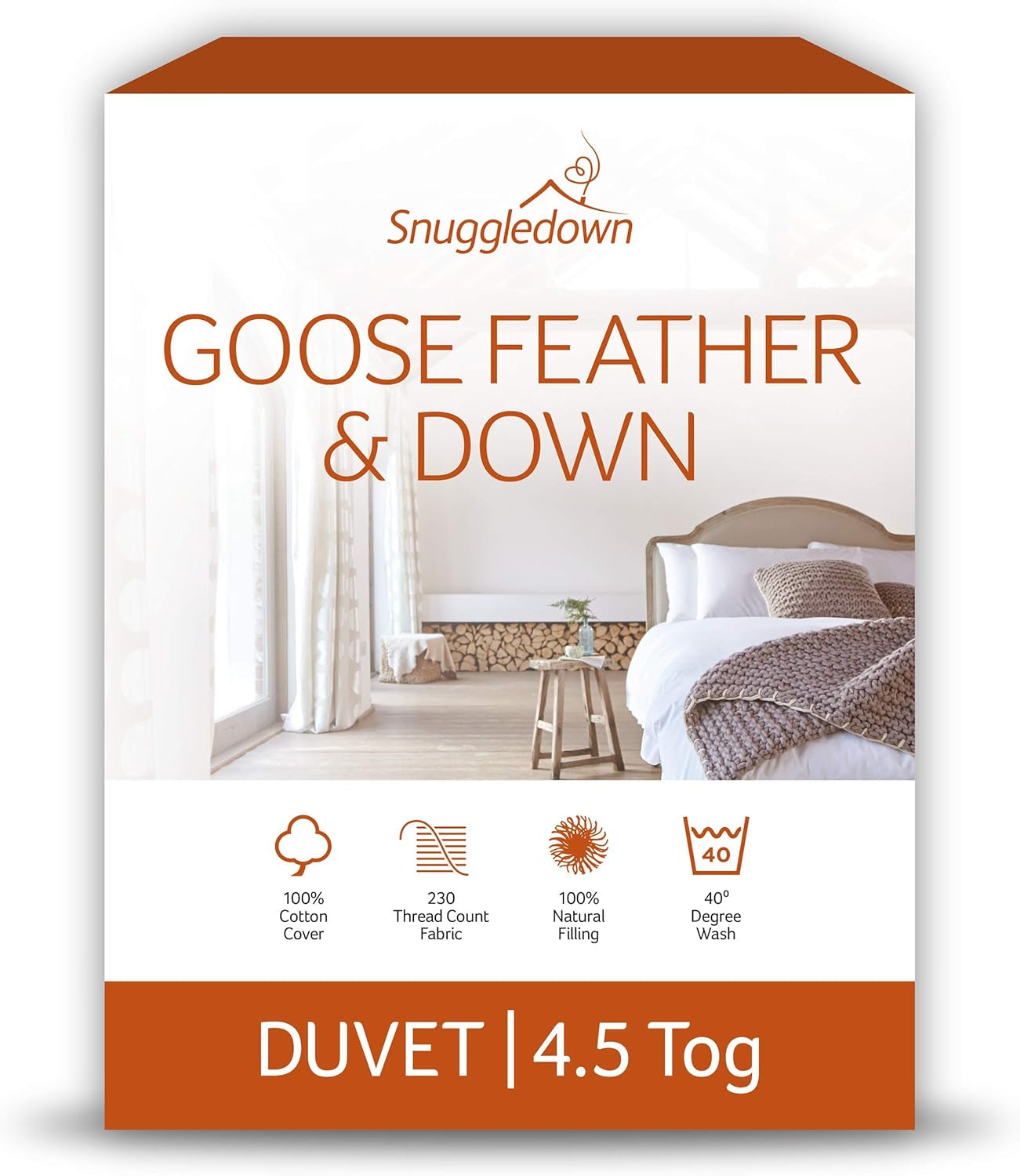 Naty Shop Couette anti-allergie Snuggledown Freshwash, 13,5 Tog, chaude pour l'hiver, coton, blanc, pour lit simple, lit double 4,5 Tog