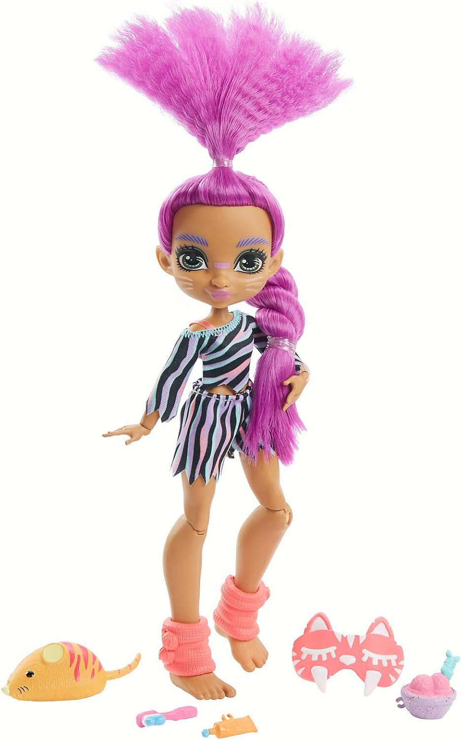 Cave Club GTH02 - Poupée amusante Roaralai Pyjama Party, poupée articulée avec cheveux violets et accessoires, cadeau pour enfants de 4 ans et plus, multicolore