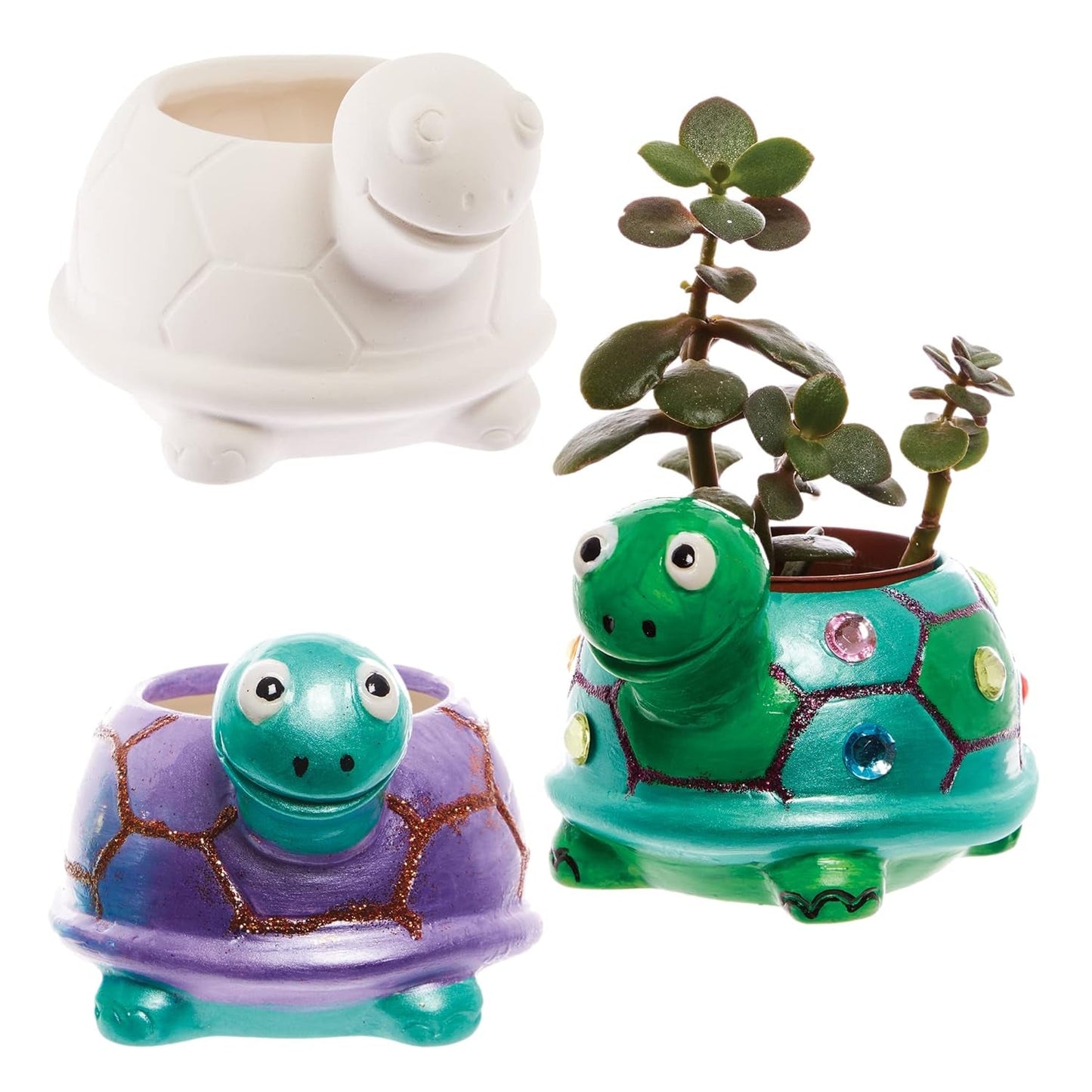 Baker Ross FX594 Jardinières en céramique Tortue - Paquet de 2, Peignez votre propre jardinière
