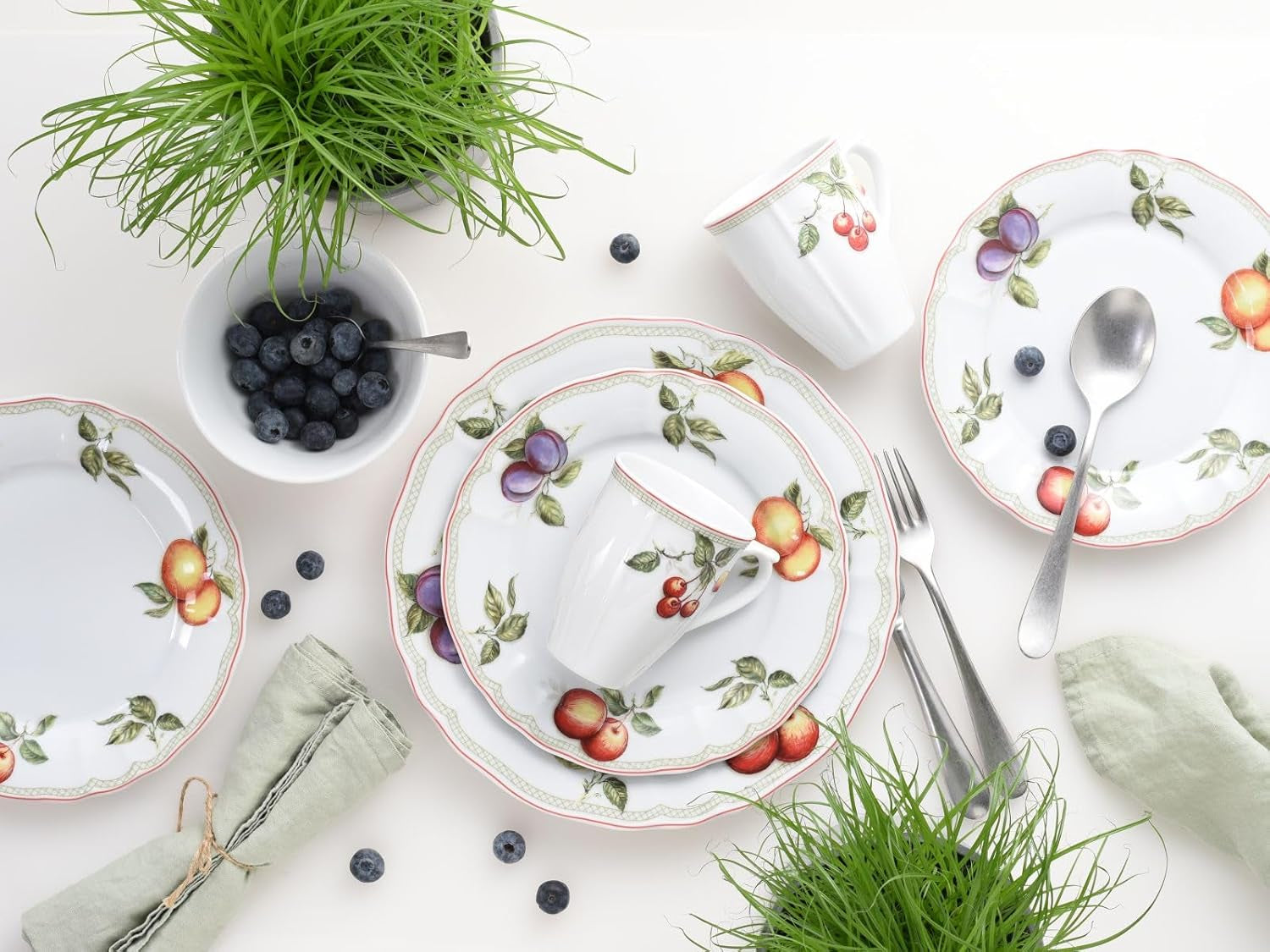 CreaTable, 16999, série Flora ORCHARD, service de table 16 pièces pour 4 personnes, service combiné en porcelaine, passe au lave-vaisselle et au micro-ondes, fabriqué en Europe