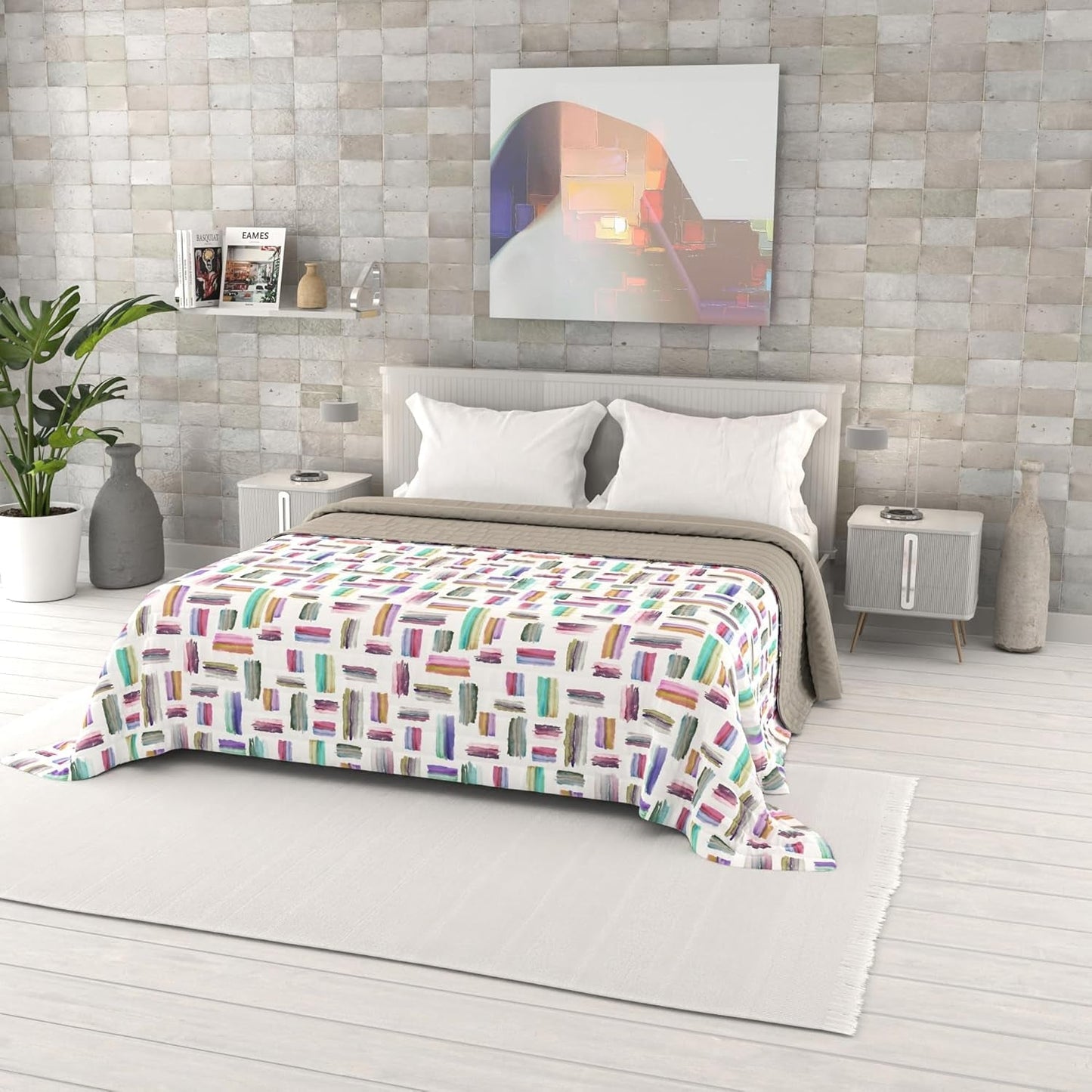 Couette d'été imprimée fantaisie, rembourrage en polyester, pétales, 260 x 270 cm.