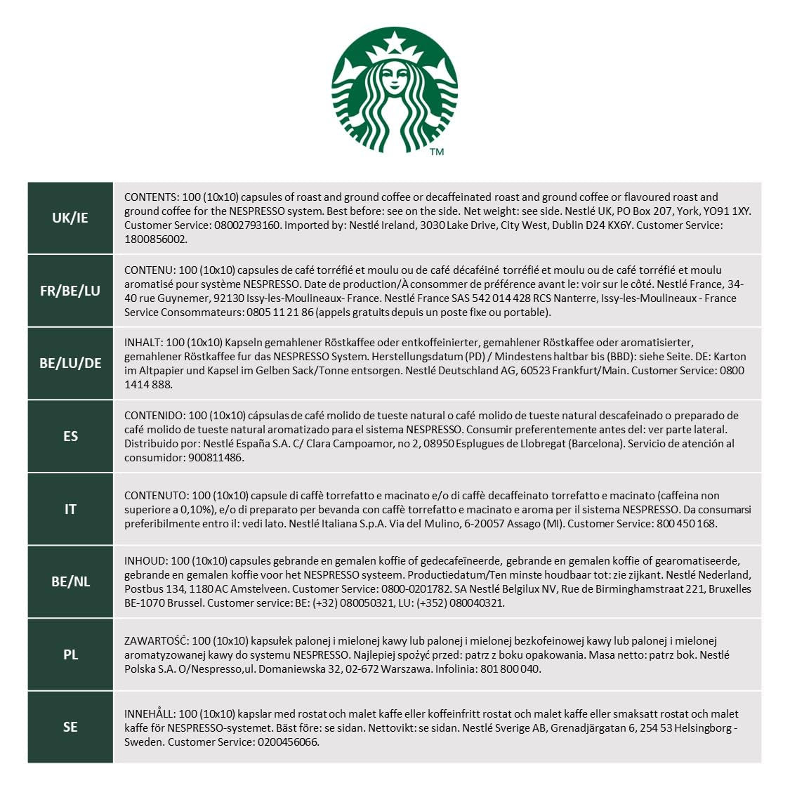STARBUCKS Coffee Shop Classics – Pack de torréfaction expresso STARBUCKS de Nespresso, capsules de café 10 x 10 (100 capsules) – Exclusivité Amazon