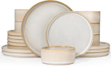 Star Service de table 18 pièces, service de table pour 6 personnes, porcelaine, résistant aux rayures, passe au micro-ondes et au lave-vaisselle, blanc cappuccino